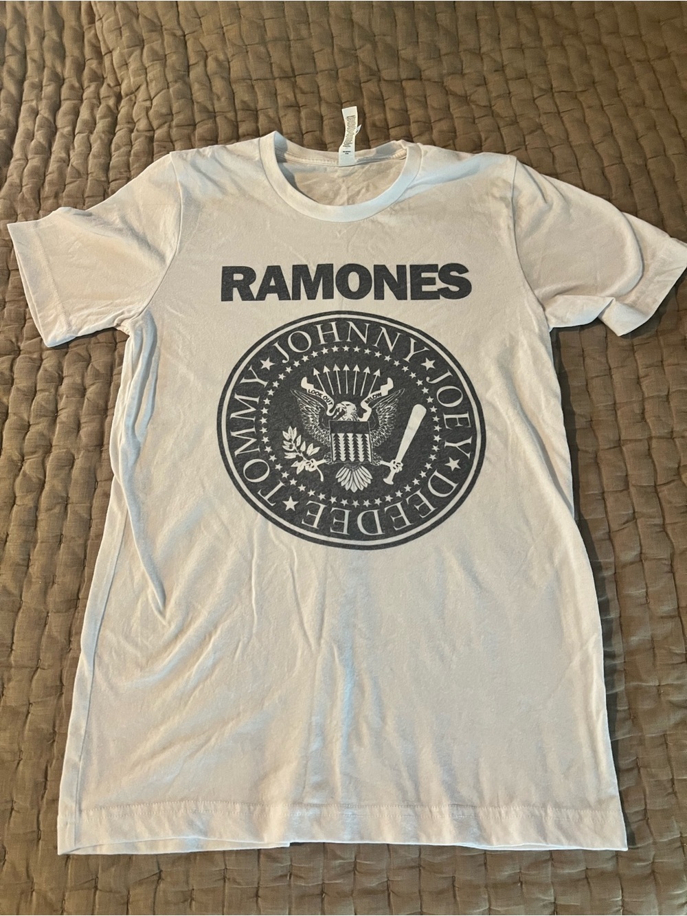 Classic Ramones Logo Graphic Tee in White with Black Print